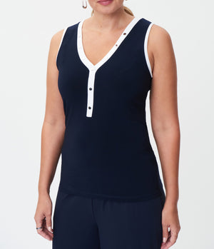 Stud Trim V-Neck Tank | Navy