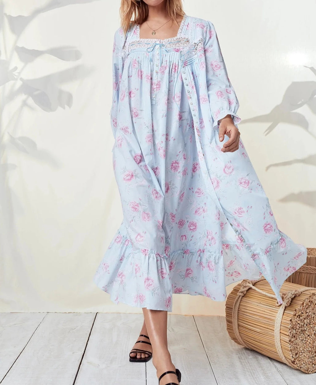 Summer Rose Cotton Button Front Robe