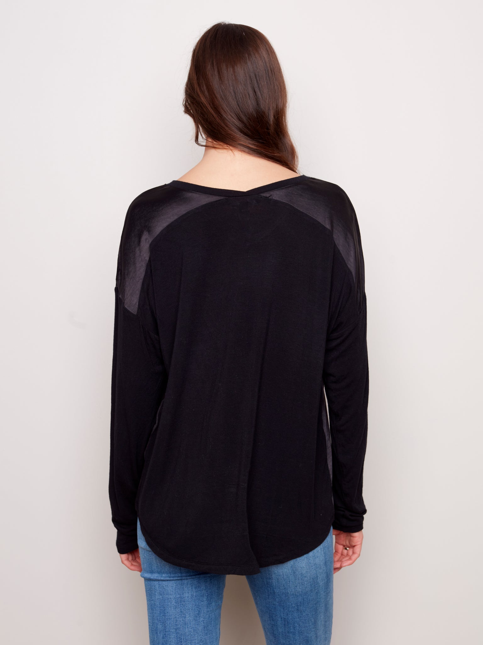 Satin Jersey Knit Top | Black