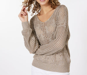 Open Knit Sweater With Lurex | Sand