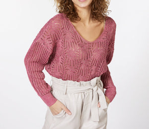 Open Knit Sweater With Lurex | Pink