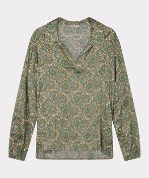 Pullover Collared V- Neck Blouse | Green Print