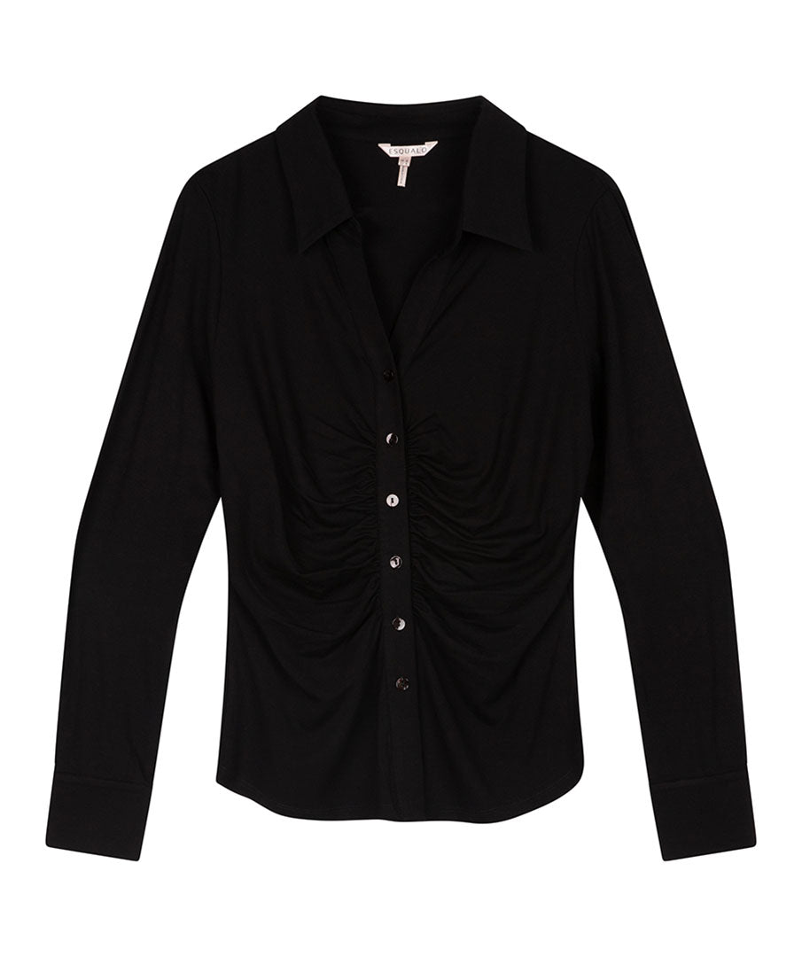 Ruched Button up Blouse | Black