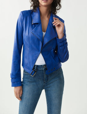 Faux Leather Moto Jacket | Royal Sapphire