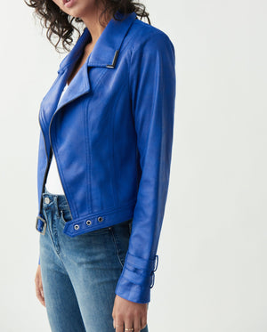 Faux Leather Moto Jacket | Royal Sapphire