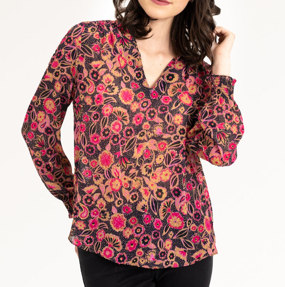 Split Neck Floral Blouse | Punch Combo