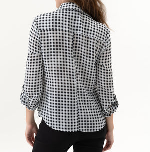 Gingham Check Tab Blouse | Black