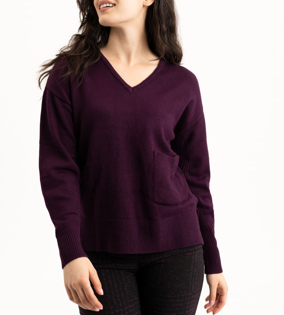 V-Neck Sweater With Pocket | Merlot