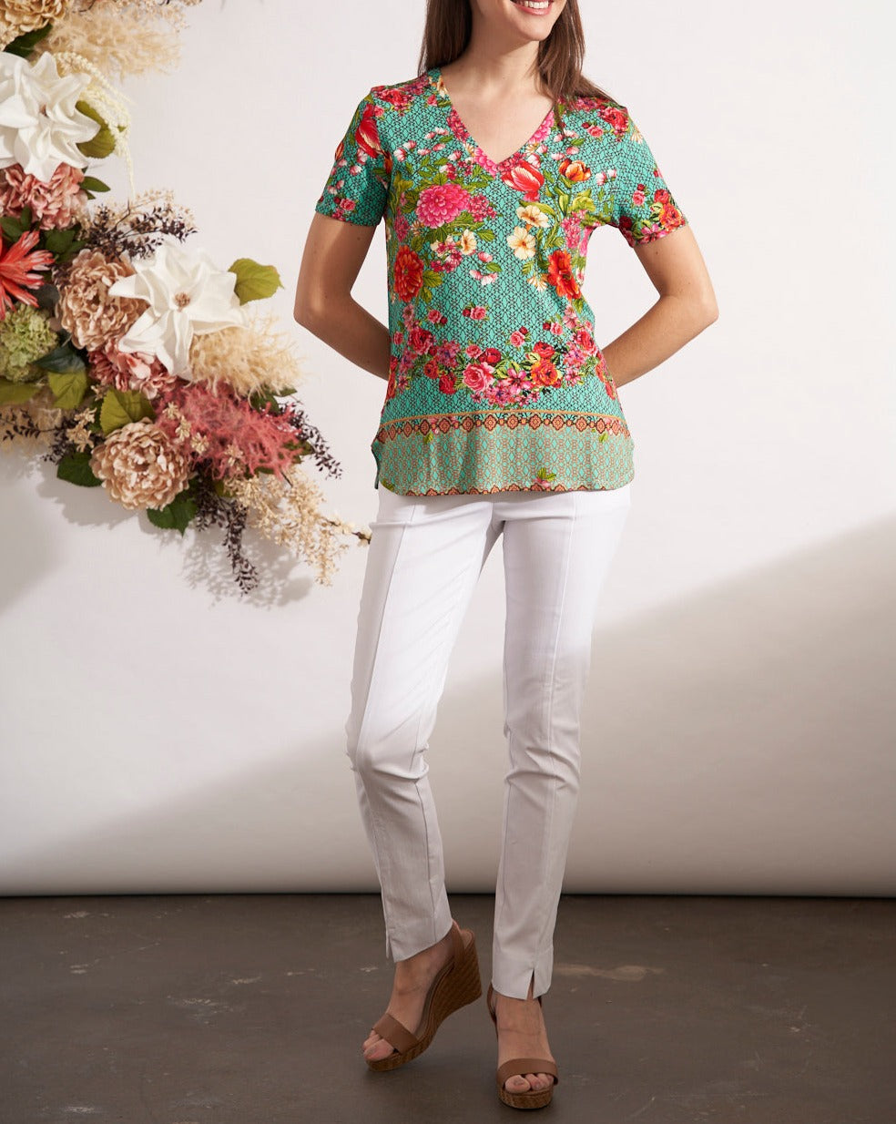 V- Neck Antique Floral Tee