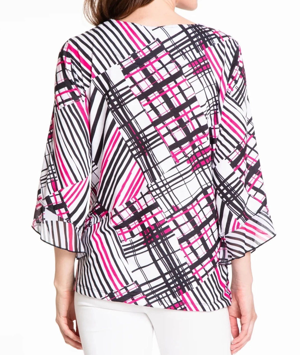 Print Flounce Sleeve Top | Pink White 