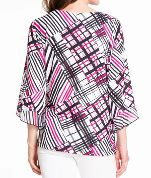 Print Flounce Sleeve Top | Pink White 