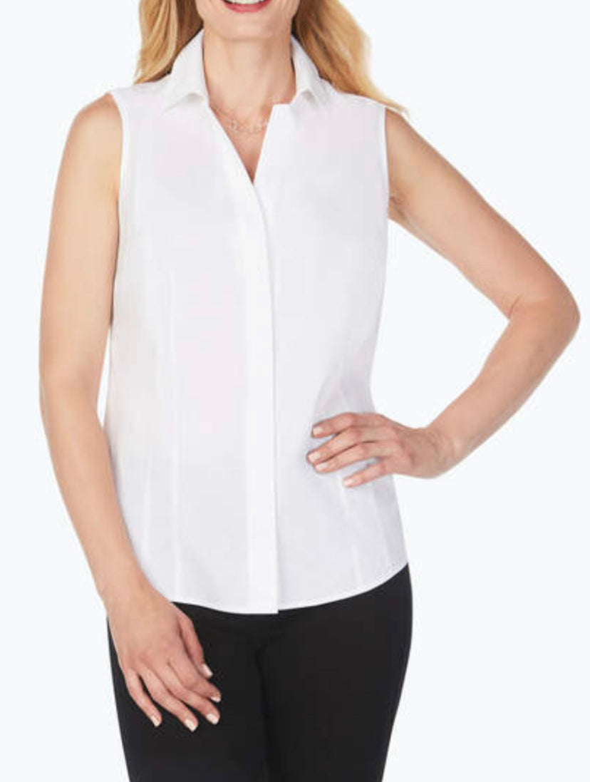 Taylor Essential Non-Iron Sleeveless Shirt White | Foxcroft