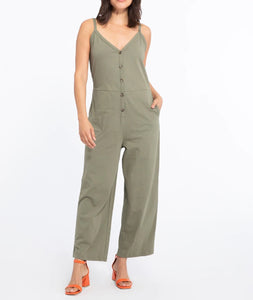 Button Front Knit Jumpsuit | Trail Green