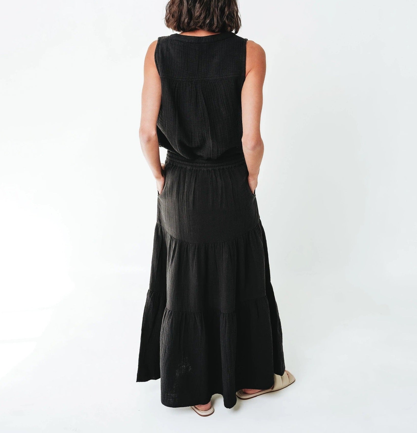 Double Gauze Tiered Breeze Skirt | Black