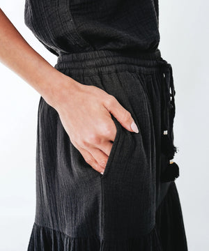 Double Gauze Tiered Breeze Skirt | Black
