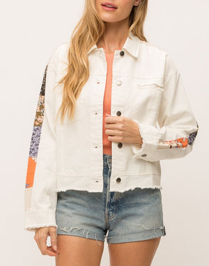 mystree stripe sleeve trucker jacket