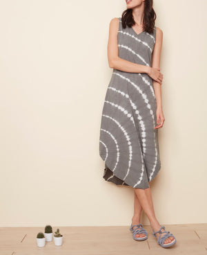 Sleeveless Tie Dye Slub Dress | Celadon