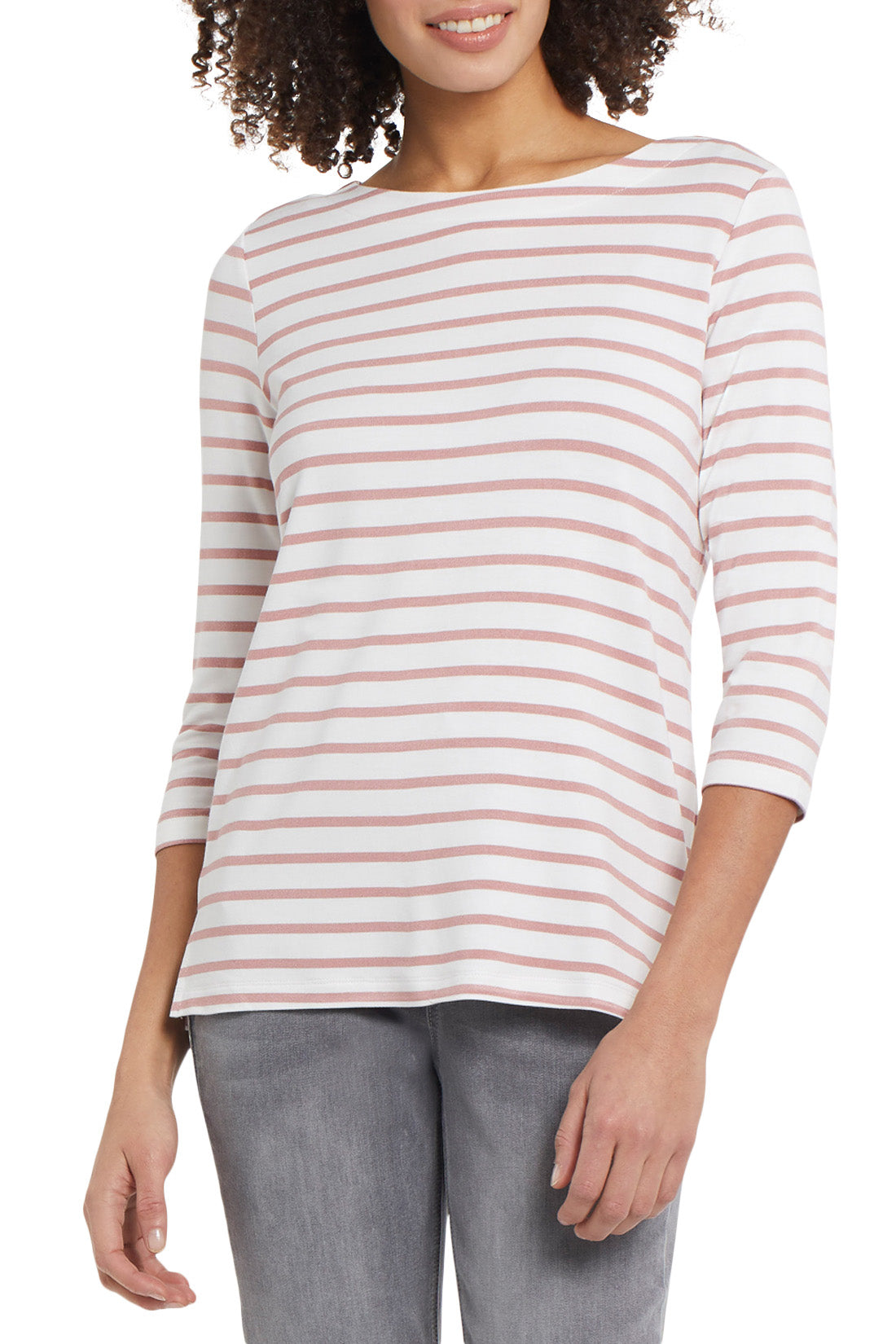 Striped 3/4 Sleeve Boatneck Top | Spice Tea